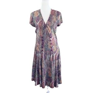 JOSEPH RIBKOFF knee length dress surplice faux wrap multicolor leaf Size 10